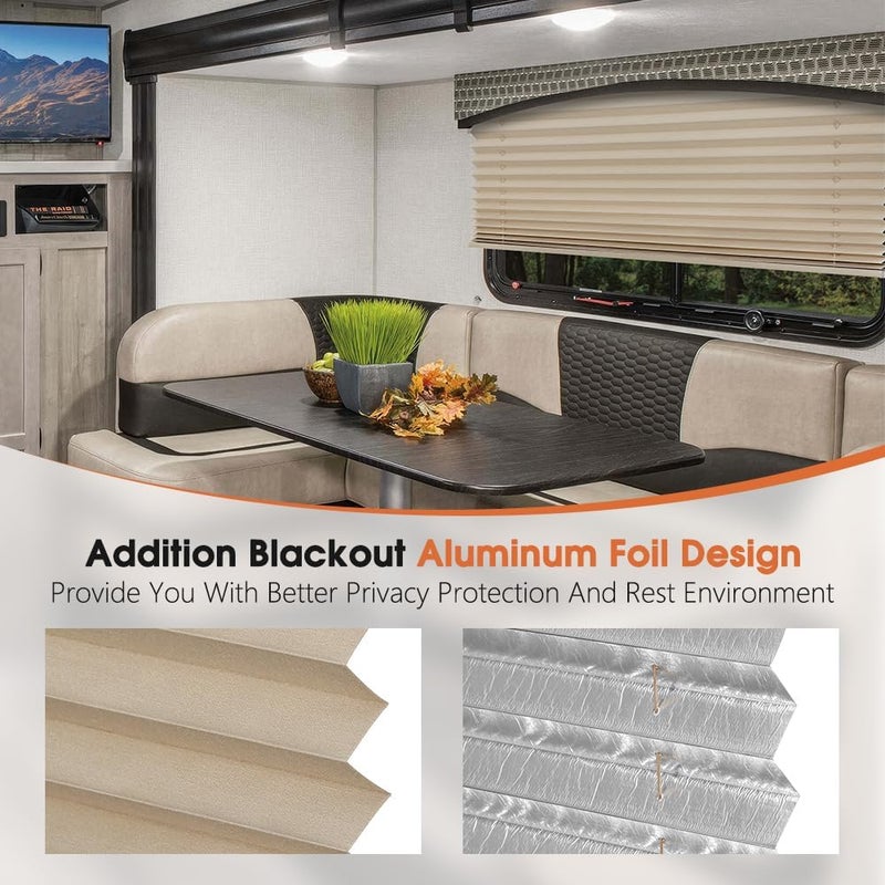 SEEYE RV Blinds, Blackout RV Curtains for Camper Window 17'' W * 24'' L RV Pleated Shades Camper Blinds with Aluminum Foil, RV Accessories Window Coverings for Travel Trailer Window Shade, Cappuccino - Image 2